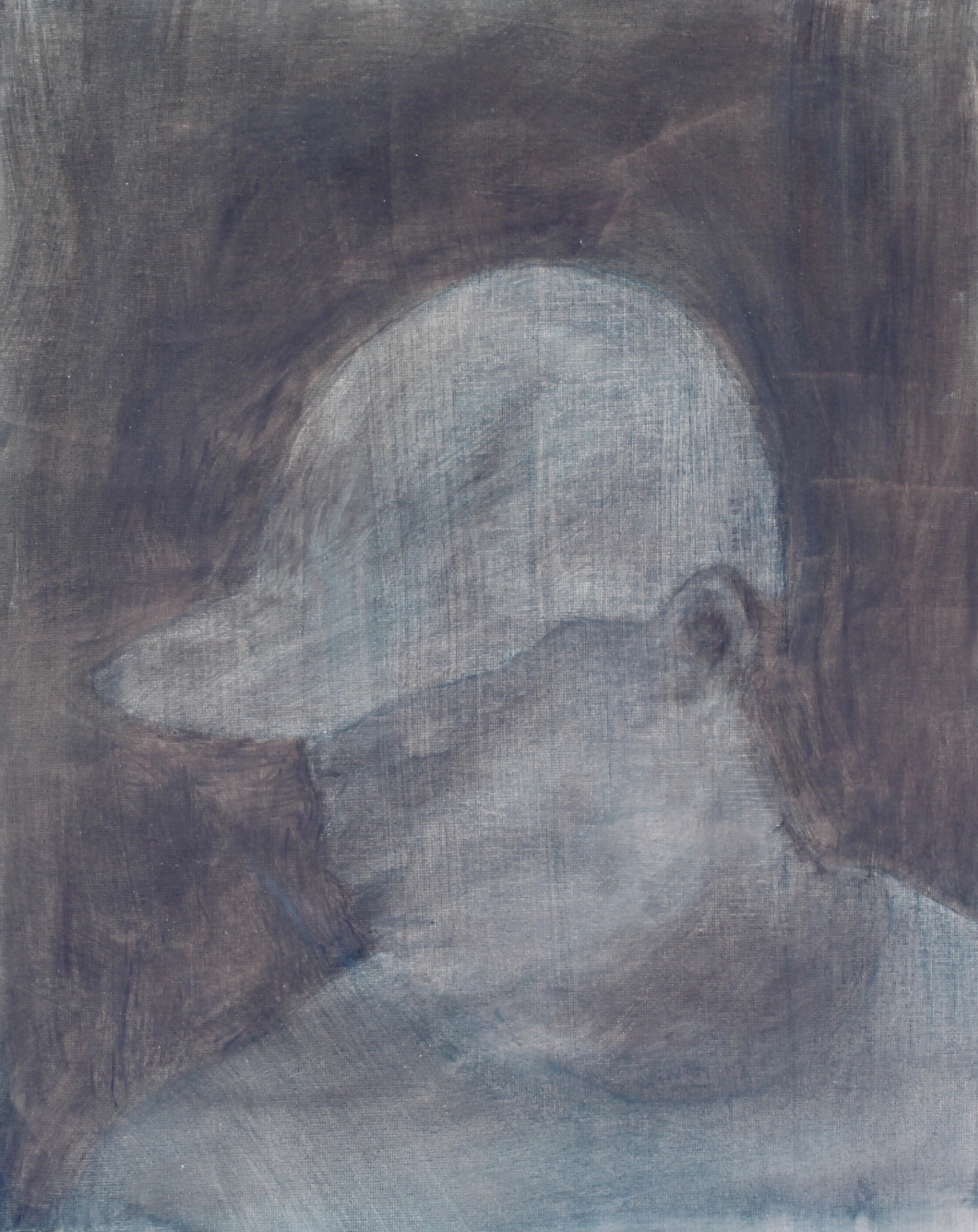 Porträtt av okänd man med keps. Oljemåleri på dukpannå.                                                    41x33 cm. Tillkomstår 2025